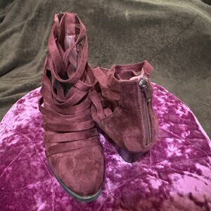 Strappy Burgundy Heeled Booty